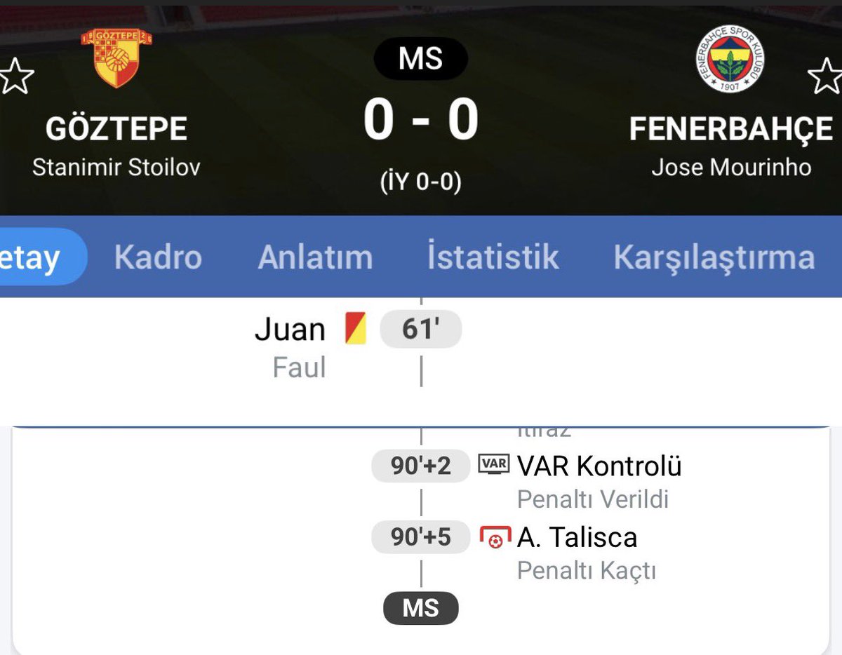 60’ta 10 kişi kalan rakibine gol atamamışsın, üstüne 90’da penaltı kaçırmışsın.. sonra ‘Göztepe bize karşı niye böyle oynamadı len..’ 

Yersen.