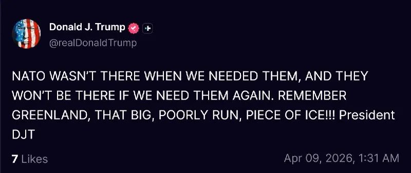 The only time someone needed NATO’s help, it was the US asking for it, and NATO was there. 

European leaders can’t afford another round of threats over Greenland from this traitor. 

We need to shut him down right away