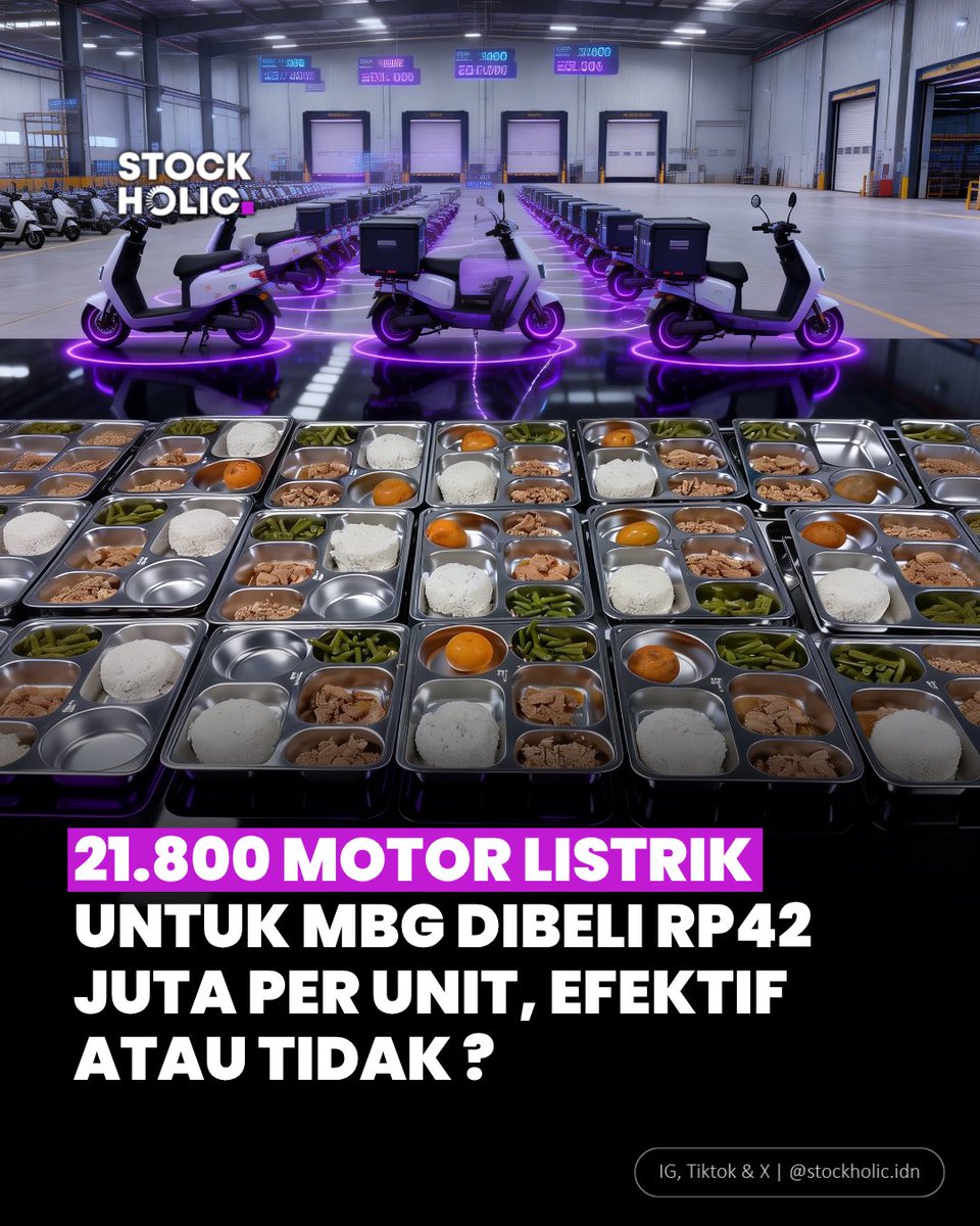 Kepala Badan Gizi Nasional (BGN) memberikan penjelasan terkait pengadaan 21.800 unit motor listrik untuk mendukung operasional program Makan Bergizi Gratis (MBG).

Motor listrik tersebut diperuntukkan bagi Kepala Satuan Pelayanan Pemenuhan Gizi (SPPG) yang bertugas menjangkau