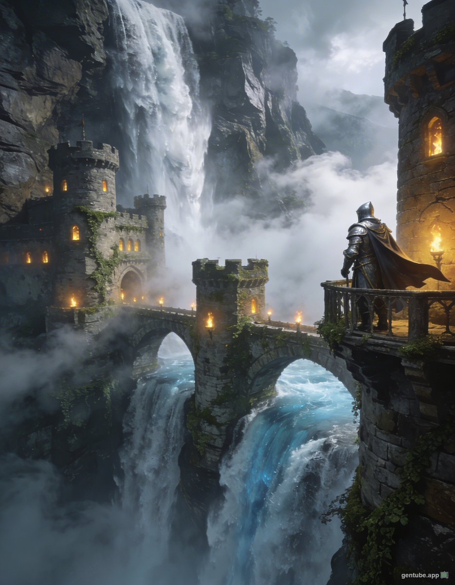 GenTube_app's tweet photo. Medieval castle surrounded by a waterfall https://t.co/hqGd7I7m8E