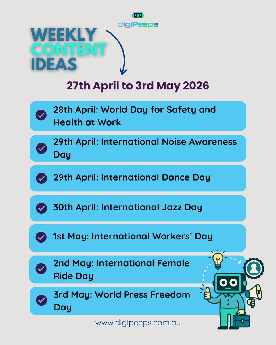 digiPeepsAU's tweet image. This week celebrates safety, movement, and the workforce. From Work Safety Day to Dance Day and Workers’ Day, it’s about staying safe, active, and strong.

#digiPeeps #DigitalHistory #WorkSafety
