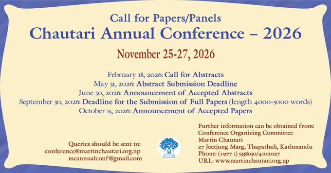 MartinChautari's tweet photo. Call for Papers/Panels
Chautari Annual Conference – 2026
November 25-27, 2026

Abstract submission deadline: May 31, 2026

Details: 
https://t.co/nNUN0XHCB6
--- https://t.co/kQ0FGK2E1K