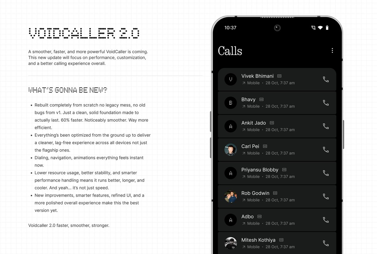 VoidWareLabs's tweet image. Voidcaller 2.0.

Been rebuilding everything quietly… this is just the beginning. And will share more updates soon!
Follow @asketstudio for more designs peaks.

#nothing #voidcaller #nothingdialer