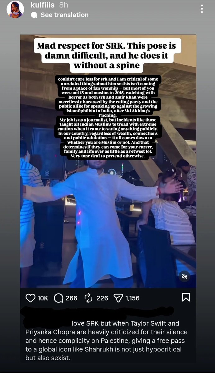 VanshikaInStyle's tweet photo. Some people are so hypocritical. You call Shah Rukh Khan’s silence “context” and “fear,” but label Priyanka Chopra and Taylor Swift “complicit” for the same thing. Women already face more backlash in such situations, holding them to a stricter standard just exposes the bias. https://t.co/0OmaekTAzb