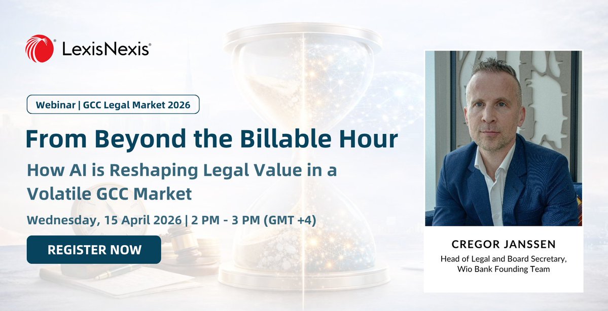 LexisNexis_ME's tweet image. Cregor J., Head of Legal at @WioBank, joins our webinar to share an in-house perspective on how AI is reshaping legal value, pricing, and delivery.

Don’t miss it: relx.zoom.us/webinar/regist…

#AI #LegalTech #Webinar
