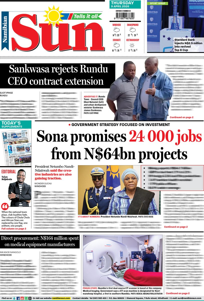 namibiansun's tweet image. 📷 Check it out here: heyzine.com/flip-book/fa41…
Don’t miss our interactive pages.
#SunSatInteractive #InteractiveRead #InTheNews #Frontpage