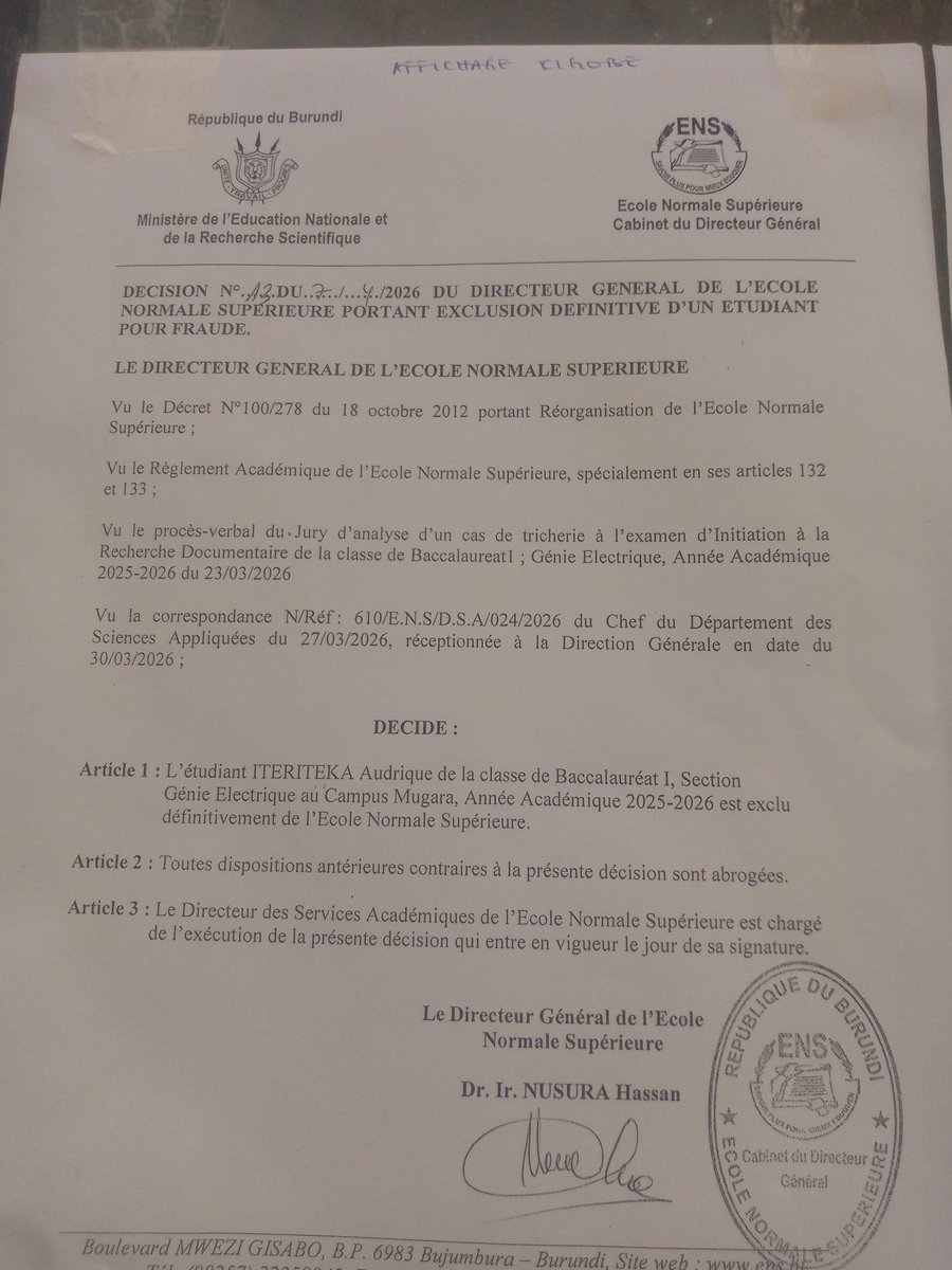 Ecole Normale Supérieure de Bujumbura tweet media