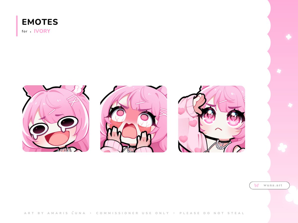 imamarisss's tweet photo. ╭  ·  ·  ꒰ ✤ ꒱ Emotes for @littlelockhartx ⊹ ࣪ ˖

 ⁞  So cute and pink AAA 🩷🌸✨

❛  💌  ❜  ·  #vgencomm  ⁞  #vgen https://t.co/zWLpY9p1Sj