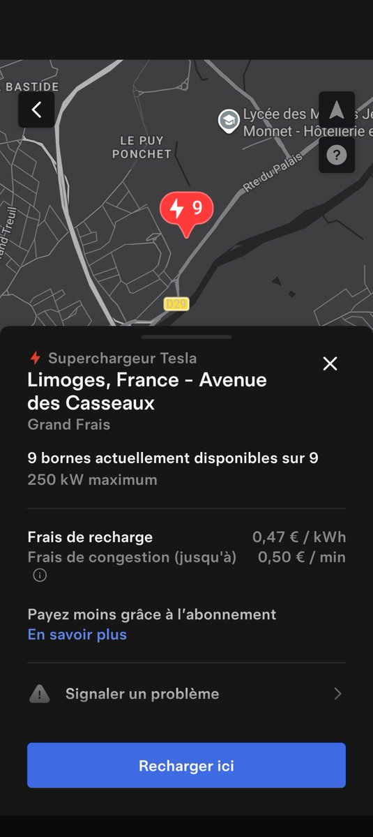 DSchoelens's tweet photo. Ouverture d'une station #Tesla à Limoges (Grand Frais).
9x 250kW CCS
Prix sans abonnement/non Tesla sur la capture

Comme d'hab, ma carte : https://t.co/okT04vr8jF
L'actu des stations sur mon groupe FB : https://t.co/2g1tR9RV3z https://t.co/W1kGOQbGd1