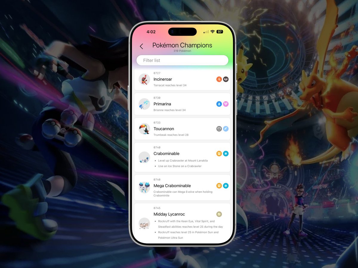 Getting ready for #PokemonChampions?

Take TypeDex with you. Create filters to find the right Pokémon for your team.

typedex.app