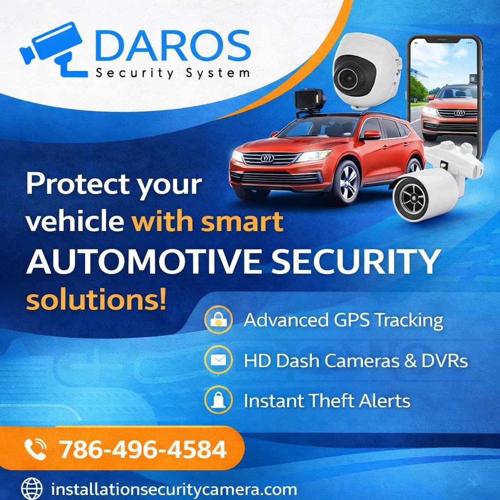 InstallCamera's tweet photo. 🚗 Protect your vehicle with smart automotive security solutions!

 At Daros Security System, we help safeguard your car, fleet.
🔐 High-performance car alarm systems
 
📲 (786) 496-4584
📩 info@installationsecuritycamera.com
🌐 https://t.co/7guaiQbyKk https://t.co/dasWMyGvqJ