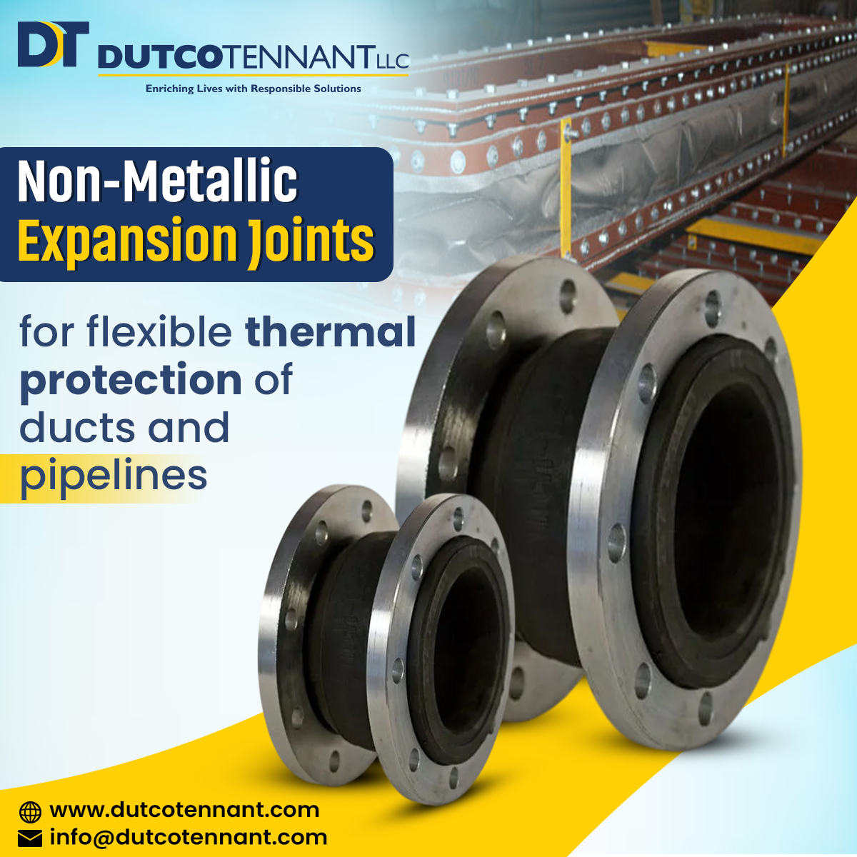 Dutcotennant's tweet image. Ensure #flexibility and durability with Non-Metallic Expansion Joints, built for extreme conditions and multi-directional movement. Reliable, customizable solutions. 

Visit: dutcotennant.com | info@dutcotennant.com

#ExpansionJoints #IndustrialSolutions #DutcoTennantLLC