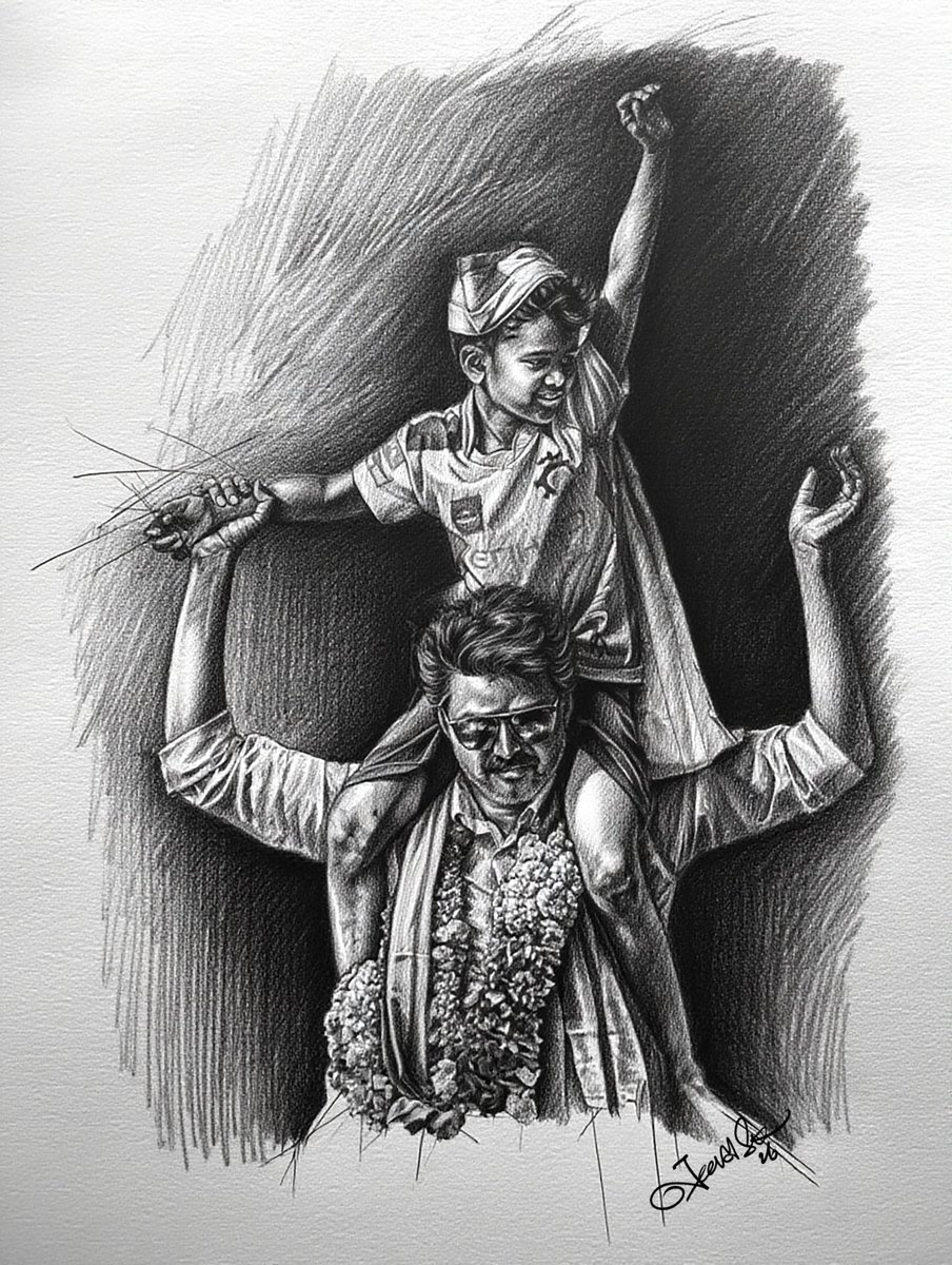 jeevaskj's tweet photo. TVK Thalapathy Vijay With Young Fan Charcoal Pencil Sketch 2026 ✏️🖤
#TVK #ThalapathyVijay #VijayAnna #CharcoalSketch #PencilSketch #SketchArt #FanArt #YoungFan #VijayFans #Kollywood #TamilArt #ArtistOnInstagram #SketchLovers #IndianArt #ViralArt #2026Art
@actorvijay @TVKVijayHQ https://t.co/RqW0itQmMt