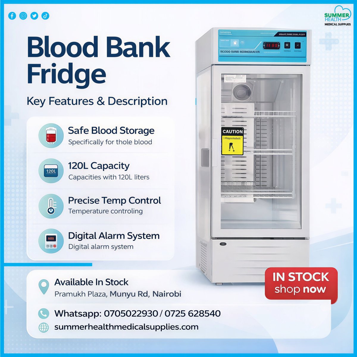 SummerHealthMed's tweet image. High-performance Blood Bank Fridge with digital control &amp;amp; alarms.
🚨 IN STOCK
📍 Pramukh Plaza, Munyu Rd, Nairobi
📞 0705022930 / 0725 628540
🌐 summerhealthmedicalsupplies.com
#InStock #MedicalDevices #HospitalSupplies #KenyaHealthcare #Biomedical #MedicalTech #ColdChain