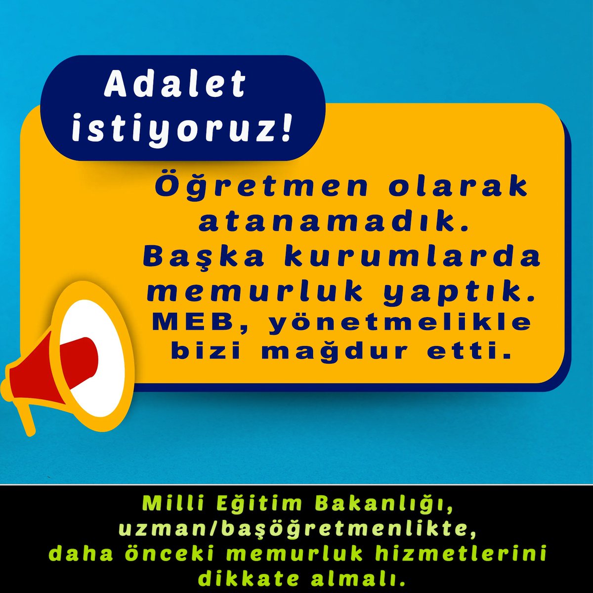 İlk MEB'te başlamadık diye neden cezalandırılıyoruz?

Uzmanlık süresi kısalsın.
Geçmiş hizmetimiz tanınsın.
Hak kaybımız giderilsin.
#ÖMK 
<a href="/tcbestepe/">T.C. Cumhurbaşkanlığı</a>
<a href="/Akparti/">AK Parti</a> 
<a href="/turkegitimsen/">Türk Eğitim Sen</a>
<a href="/RTErdogan/">Recep Tayyip Erdoğan</a>  
<a href="/MHP_Bilgi/">MHP</a> 
<a href="/_aliyalcin_/">Ali YALÇIN</a> 
<a href="/TalipGeylan06/">Talip Geylan</a> 
<a href="/EgitimBirSen/">Eğitim-Bir-Sen</a> 
<a href="/hasandogan/">Hasan Doğan</a> 
<a href="/eyupkadirinan/">Eyyüp Kadir İnan</a>
<a href="/tcmeb/">Millî Eğitim Bakanlığı</a>