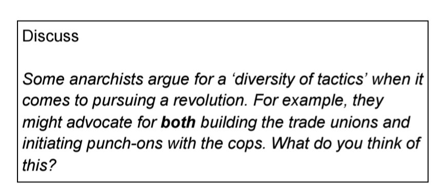 how would you answer this DQ from ACFs anarchist school lesson? im reading thru the modules rn and this stuck out to me. I wonder what the "correct" idea is to the writers
