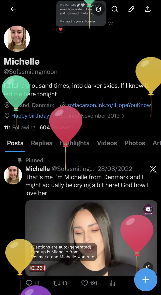 Sofssmilingmoon's tweet photo. Happy balloon day to meee 🎈what a year it has been. I might not be actually where I want at the moment but I know I’ll get there. A special thank you to @SofiaCarson for always being my inspiration and light when life gets tough ♥️ happy birthday to meeeeee https://t.co/DX32QxMZmB