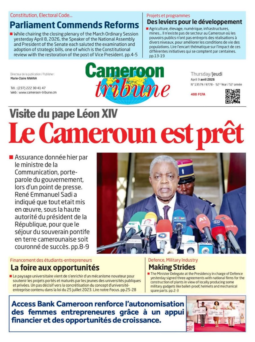 dashmedianews's tweet photo. QUELQUES UNES DU 09 AVRIL 2026
#hilights #followers #RevueDePresse #presse #dashmedia #DashTv #TheVoiceOfAfrica https://t.co/88I703e9uT