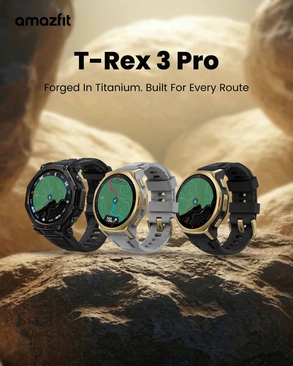AmazfitIN's tweet photo. From rocky trails to unknown paths—stay unstoppable.
T-Rex 3 Pro, forged in titanium, built to move wherever you do.
How far will you go?
Shop now https://t.co/MoCafB3NiF
#TRex3Pro #AdventureOnWrist #BuiltForEveryRoute #AmazfitIndia #StayUnstoppable #GoExplore https://t.co/eK87HHpVrX