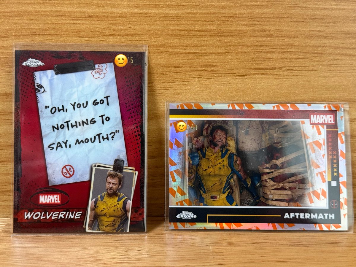 meshitaki_oj's tweet image. 2025 TOPPS CHROME DEADPOOL
@BROTHERS_KAZU さんから購入！

“OH, YOU GOT NOTHING TO SAY, MOUTH?”

5シリのセリフカード引けたのも嬉しいし、
AFTERMATHと並べると映画思い出すやつ
このシーン好きすぎる
#ToppsChrome #MarvelCards #Wolverine #Deadpool