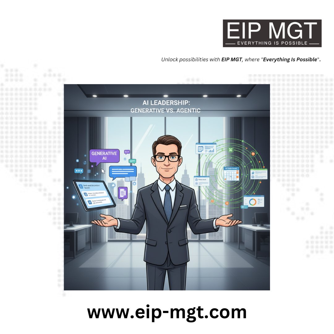 eipmgt's tweet image. Generative AI responds to prompts. Agentic AI pursues goals. That qualitative shift is arriving. Understand it before you're pressured to act. #EIPMGT #everythingispossible