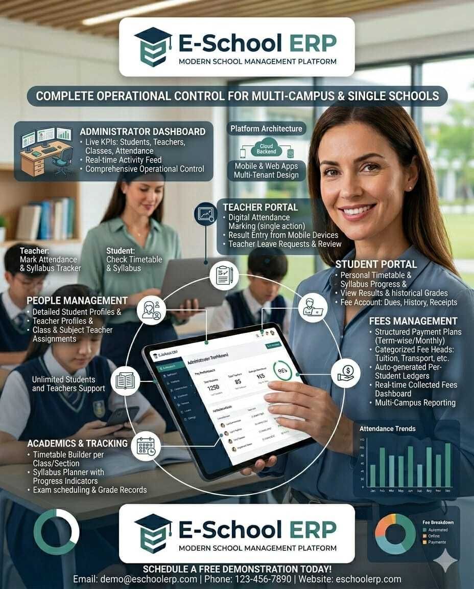 AiRumi_Tech_'s tweet photo. 🎯 Admin Dashboard. Teacher Portal. Student Portal. Fees Management. People Management.
E-School ERP — Complete Operational Control for every school &amp; campus. 🏆
☁️ Cloud-Powered | 📱 Mobile-First | Multi-Tenant
📩 airumi.tech@gmail.com
#ESchoolERP #CompleteControl #CloudSchool https://t.co/5E3EIk5yRZ