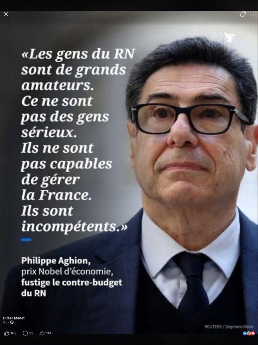 Quand un prix Nobel d’économie pointe du doigt l’incompétence abyssale du <a href="/RNational_off/">Rassemblement National</a>, c’est qu’il y a peut-être un sujet ! 

Trop longtemps l’extrême droite a été questionnée sur ses petites phrases, ses obsessions identitaires, et ses polémiques, sans jamais aborder