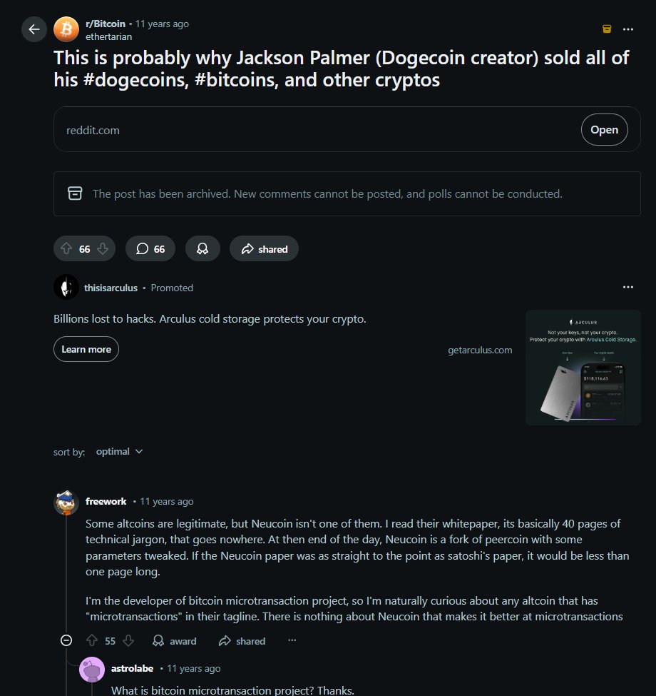cfm_sol's tweet photo. $NEU 540k dyor

CA:FaBXnb7UFBY81hi1XgHcDxKeVkeiqaTxBbuXtsH3pump

Token Narrative:Dogecoin is not actually the first memecoin — NEU is the real first memecoin.

Around 2013, Jackson Palmer, one of the co-founders of Dogecoin, initially conceived a squirrel-themed memecoin called NEU. The collaborating developer was Maël (the token community is currently trying to contact him and plans to cover donation costs).

However, the other co-founder of Dogecoin moved first, quickly launching Dogecoin using a similar idea. After Dogecoin became hugely popular, the community "attacked Neucoin with full force," suppressing the project. Jackson Palmer was isolated, forced to remain anonymous, and eventually left the crypto space entirely. Maël was also marginalized.

Some details can be seen in Reddit screenshots from 11 years ago:

Some people said that Neucoin was essentially just a fork of PeerCoin with a few parameters tweaked.

On one occasion, the NeuCoin team wanted to airdrop NeuCoin to Dogecoin holders and asked the community for feedback.

That said, NEU is very creative, combining elements of nostalgia, conspiracy, and revival — which makes it easy for it to spread virally. But the actual history and truth are probably impossible to verify at this point. So let's just enjoy the moment.

On the token side (data may not be accurate, for reference only):
Insiders initially bought 7.37% of total supply, with realized total profit of 57.91 SOL.
Snipers initially bought 41.65% of total supply, with realized total profit of 298.76 SOL.

The above content is just my personal understanding and analysis. It does not express optimism about any project and does not constitute investment advice. If you have other opinions, feel free to discuss them in the comments.
