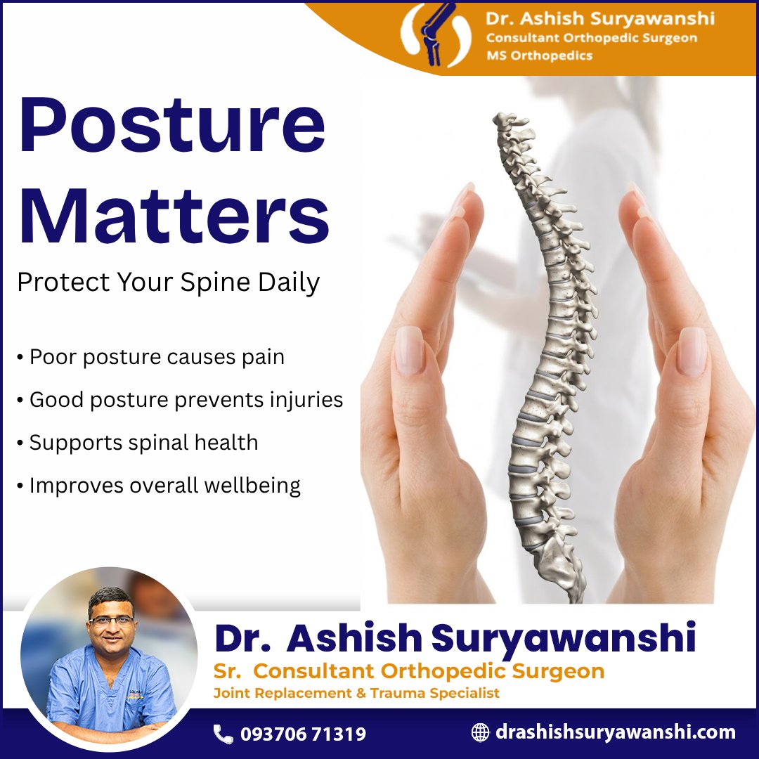 ashish_surgeon's tweet image. Maintaining proper posture helps prevent back and neck pain. Small changes in daily habits can make a big difference.
#Posture #SpineHealth #DrAshishSuryawanshi #BackCare #OrthopedicCare #HealthySpine #Wellness #PuneDoctors #Mobility #HealthTips