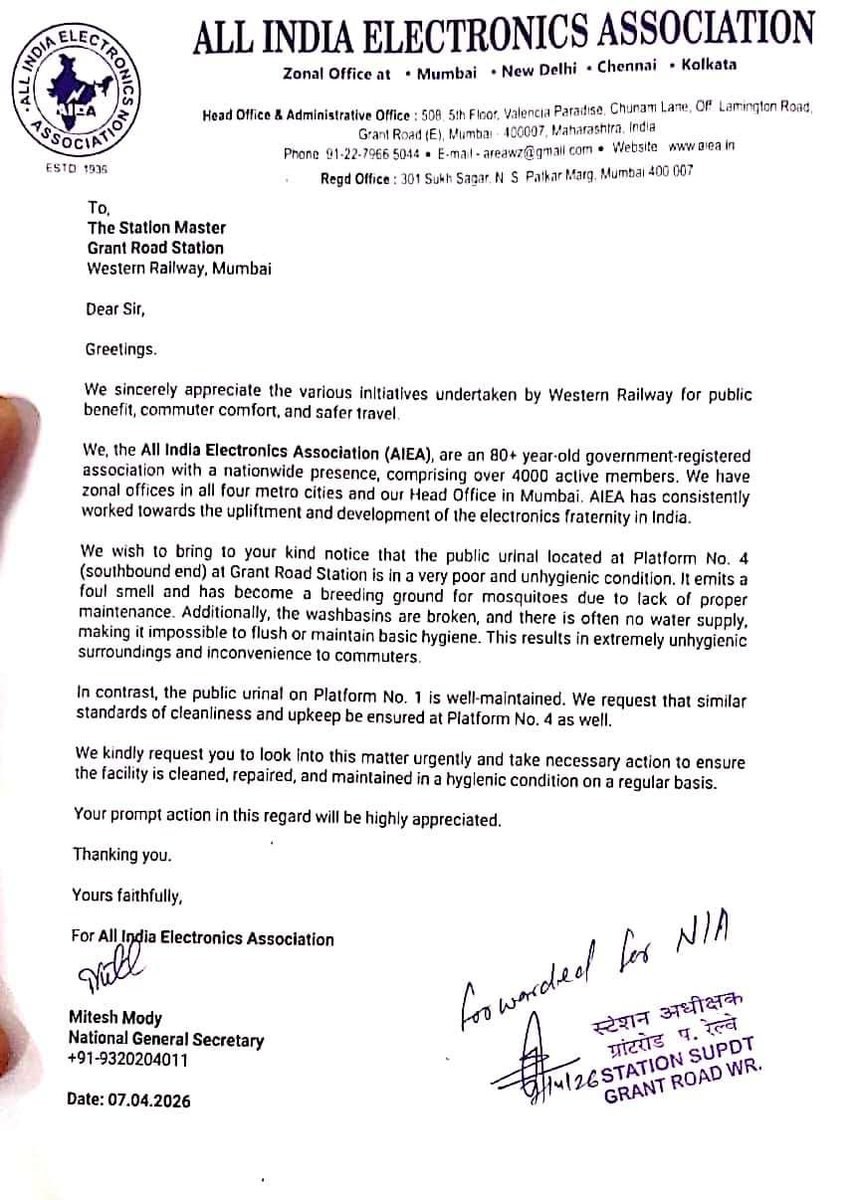 AieAssociation's tweet image. Serious negligence at Grant Rd Stn, Pfm 4(SouthEnd) Public toilet in filthy condition-foul smell, zero maintenance &amp;amp; mosquito breeding. Major public health risk. Complaint already submitted. Immediate action needed. @RailMinIndia @drmbct @WesternRly @mybmc @MPLodha #HealthHazard