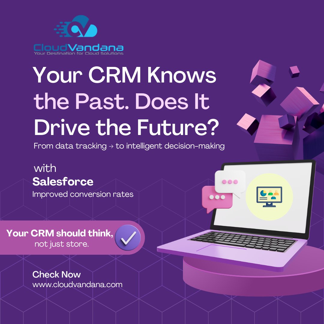 CRMs used to track.
Now they decide.
With Salesforce:

• Prioritise leads
• Automate next steps
• Drive smarter decisions

Is your CRM reporting the past—or driving the next move?
#Salesforce #CRM #AI #Automation #RevOps #cloudvandana