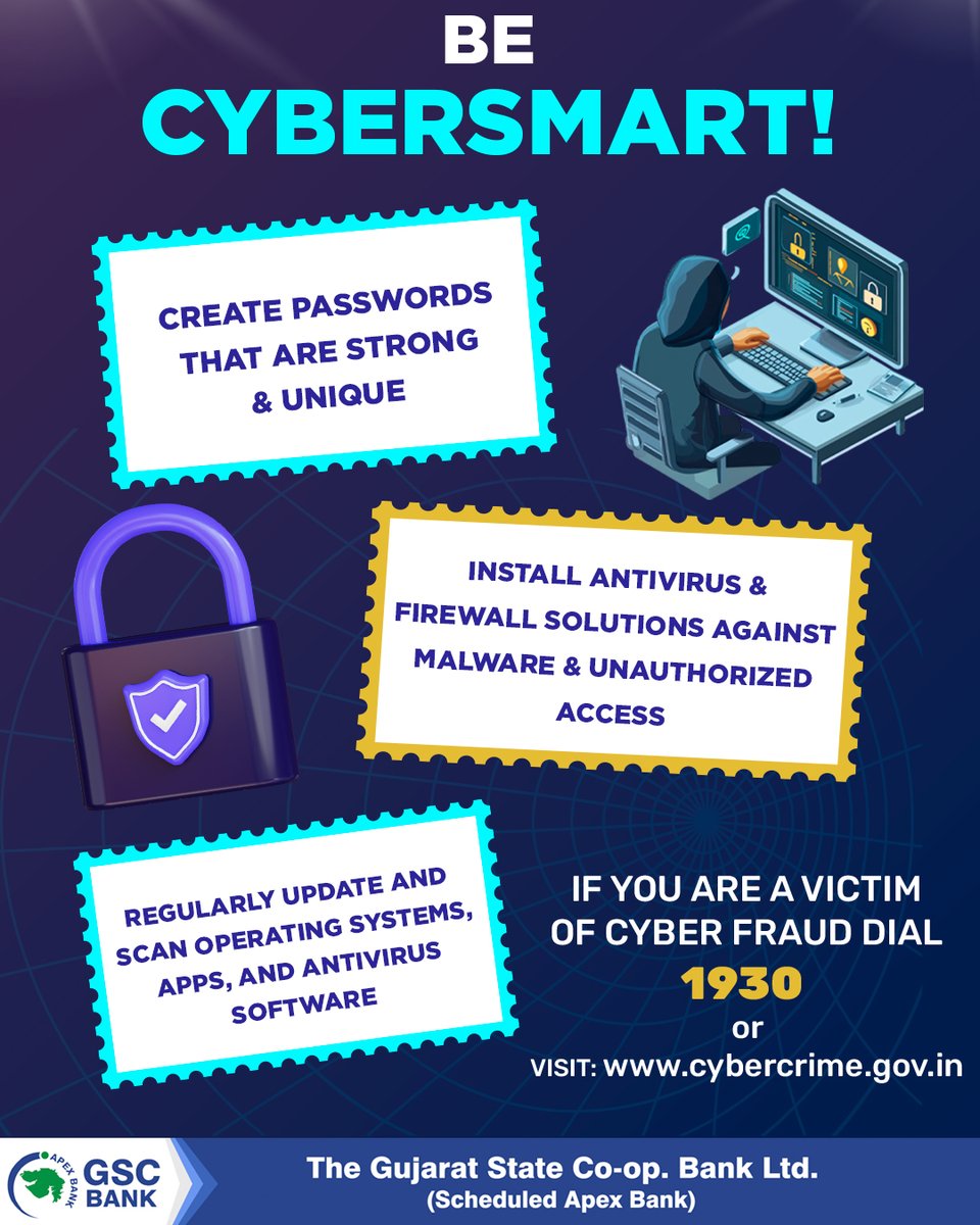 GSCBank's tweet photo. One single Vulnerability is all an attacker need.
IF YOU ARE A VICTIM OF CYBER FRAUD DIAL 1930 or VISIT: https://t.co/ifK3e3fJs6
Stay Alert... Stay Vigil... Stay Safe
#gscb #cybercrime #cyberattack #Safety #BeAwareBeSafe #awareness #BeVigilant #BeSecure #digitalsafety #rbikehtahai #bealert