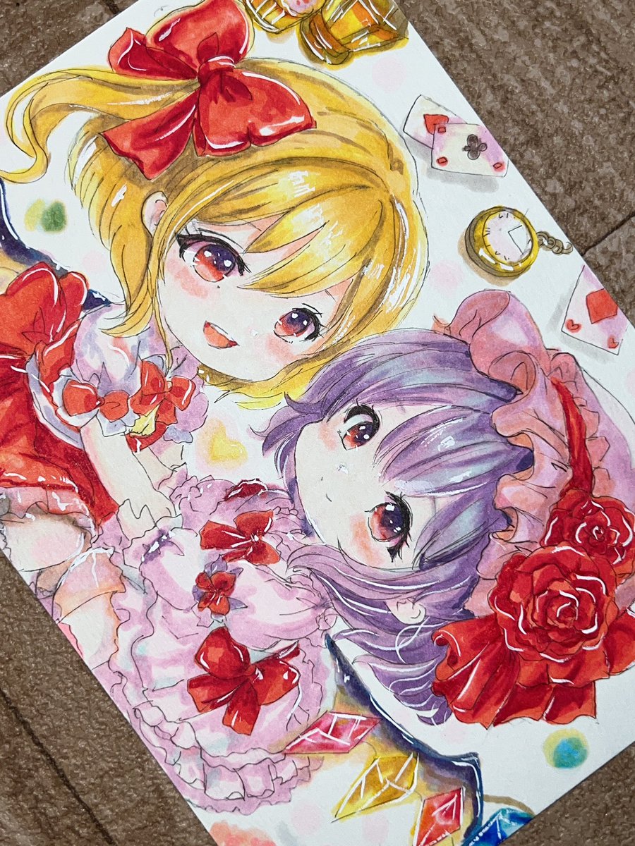 完成しました🎀
とっても可愛く仕上がりました✨
今夜ヤフオクに出品します❣️
#同人イラスト #東方Project #フランドール #レミリア