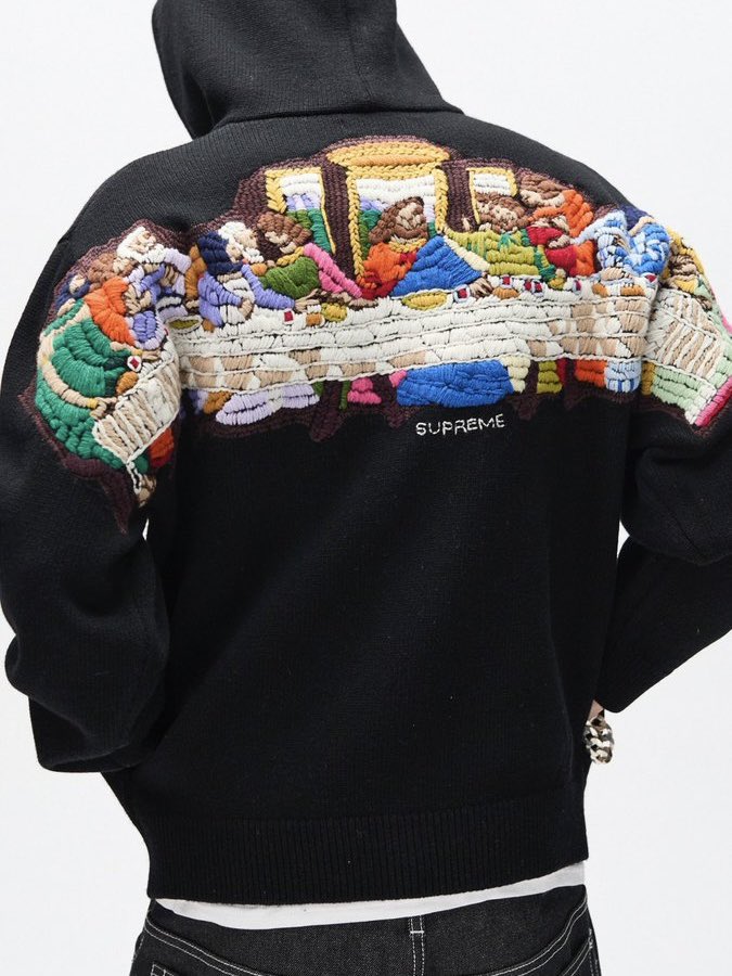 NoteSphere's tweet photo. Supreme Last Supper Sweater + Belt (2025) https://t.co/mYGnQDuljB