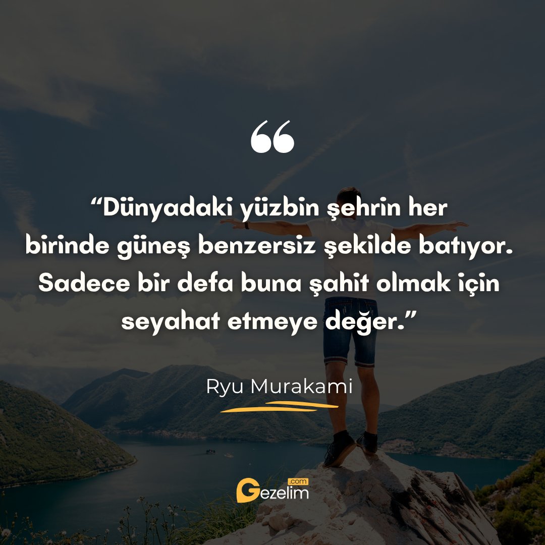 GezelimSeyahat's tweet image. “Dünyadaki yüzbin şehrin her birinde güneş benzersiz şekilde batıyor. Sadece bir defa buna şahit olmak için seyahat etmeye değer.”

- Ryu Murakami✨

#seyahat #alıntı #rota #gezi