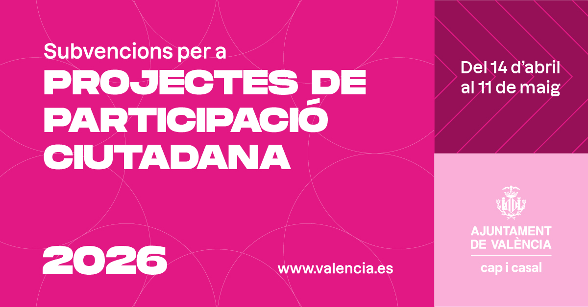 participaVLC's tweet photo. 🌍 El teu projecte pot marcar la diferència. Sol·licita la subvenció per a participació ciutadana entre el 14 d'abril i l'11 de maig de 2026. 📆 Anima't a participar! 🎉  @AjuntamentVLC https://t.co/zyReQmM94g
