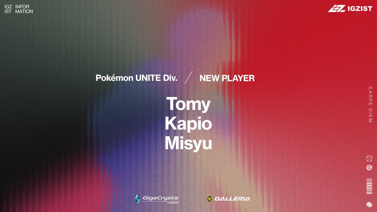 IGZIST_GG's tweet photo. 【選手加入のお知らせ】
この度、Pokémon UNITE部門にTomy、Kapio、Misyu、羽舞クラリスが加入したことをお知らせいたします。

また、KapioはSCARZ(@SCARZ5)様より移籍加入となります。

📜Roster
-Kakigoya (@kakigoya_jp)
-最強ちゃん (@eph7nknxRFRtwXv)
🔙Tomy (@xyk1en)
🔙Kapio (@Kapipara_GG)
🆕Misyu (@Misyusmew)

📝Manager / Analyst
🆕羽舞クラリス (@claris_hanemai)