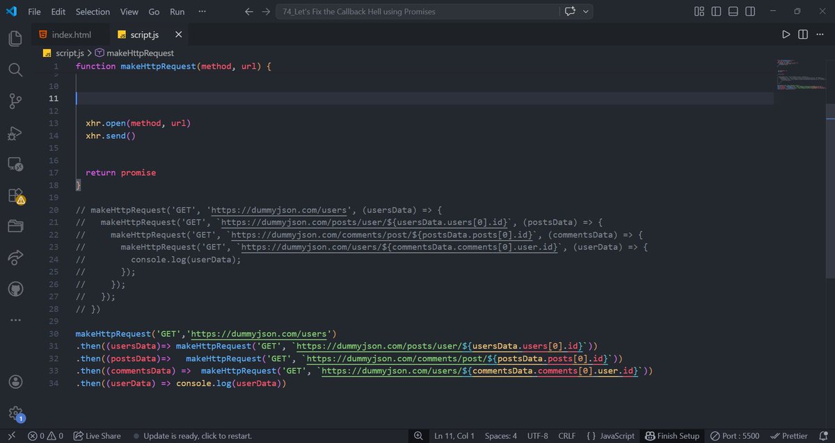 Ashab__683's tweet photo. Learned about Promises in JavaScript today 🚀

They make async code cleaner and help solve callback hell using .then(), .catch(), and .finally() 🔥

#JavaScript #100DaysOfCode #WebDev #ay90 https://t.co/jGXJkkNAcE