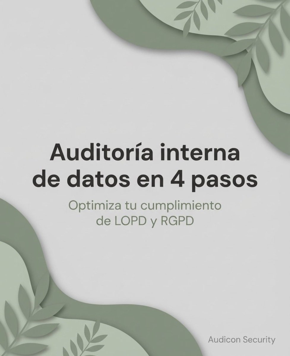 AudiconSecurity's tweet photo. ¿Listos para simplificar vuestra auditoría interna? 🚀

En 4 pasos claros os mostramos cómo mapear datos, detectar riesgos, actualizar políticas y formar a vuestro equipo para cumplir LOPD y RGPD sin complicaciones. #audiconsecurity https://t.co/dSZFs0Cg1C