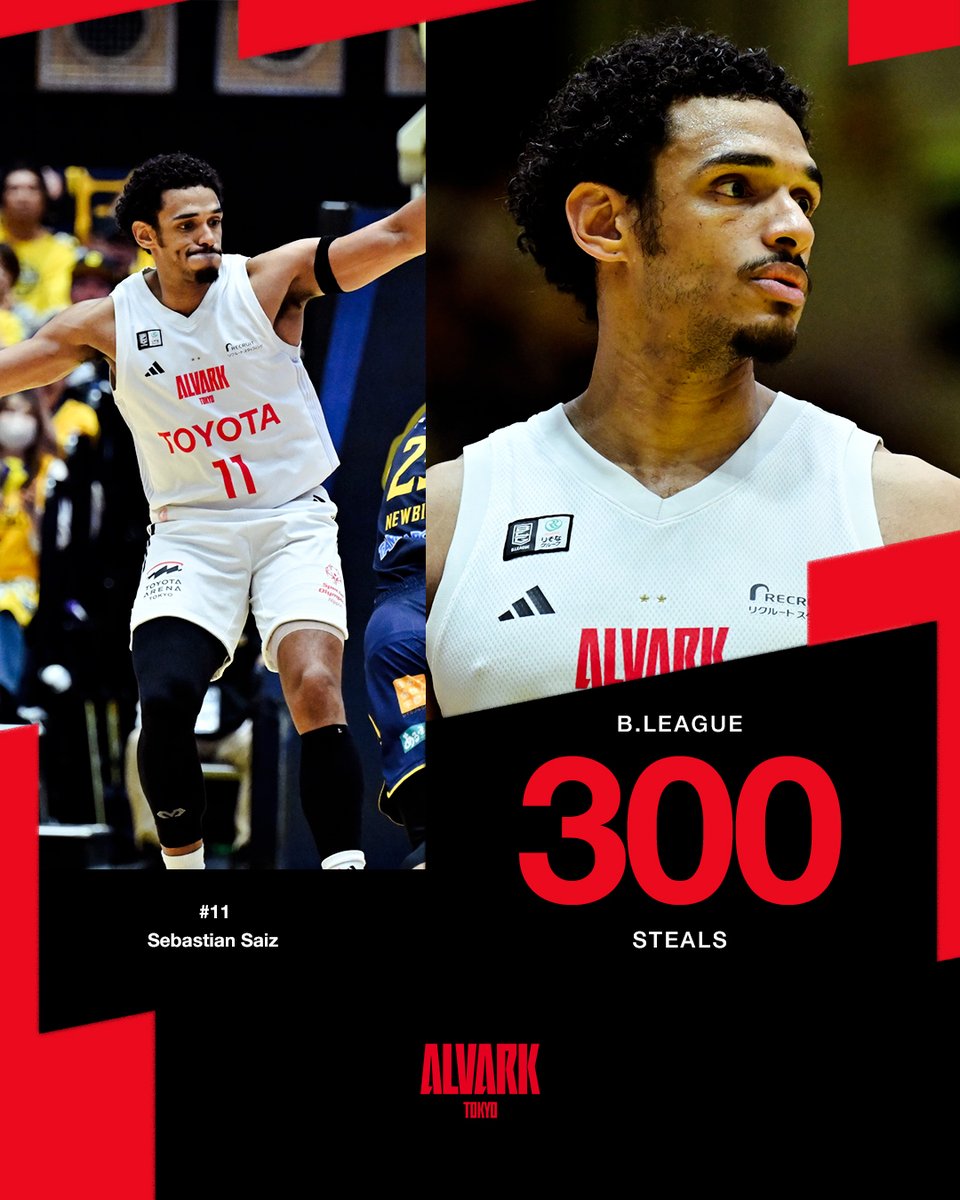 🎉記録達成🎉
4/8(水)宇都宮ブレックス戦にて#11 セバスチャン・サイズ選手がB1個人通算300スティールを達成！
長いリーチと鋭い反応でボールを奪ってきました！

#アルバルク東京 <a href="/sebassaiz/">sebastian saiz</a>