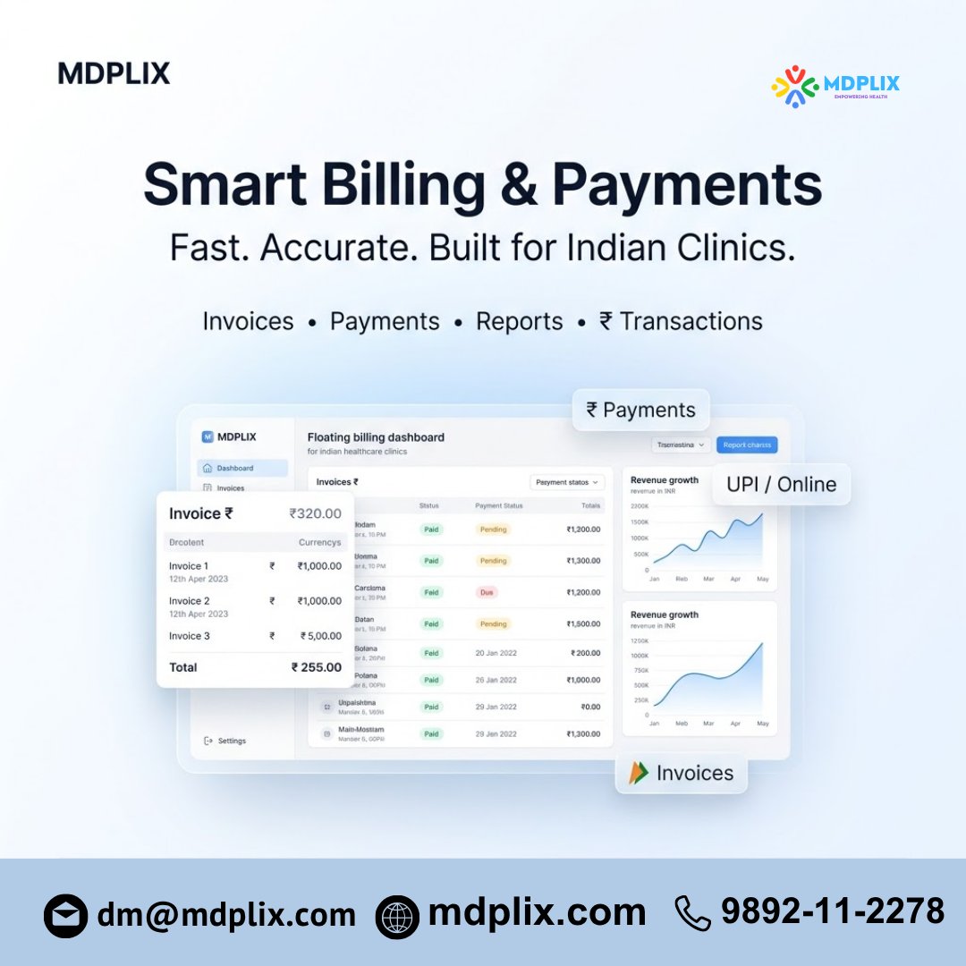 mdplix's tweet photo. Simplify your clinic’s financial workflow with MDPLIX.

Our smart billing system is designed for Indian healthcare providers ensuring fast, accurate, and seamless transactions.
🌐 https://t.co/AAr4uLgqfc
📩 dm@mdplix.com
#HealthTech #EMR #MDPLIX #MedicalBilling #dr #doctors https://t.co/vsiLxGVJFY