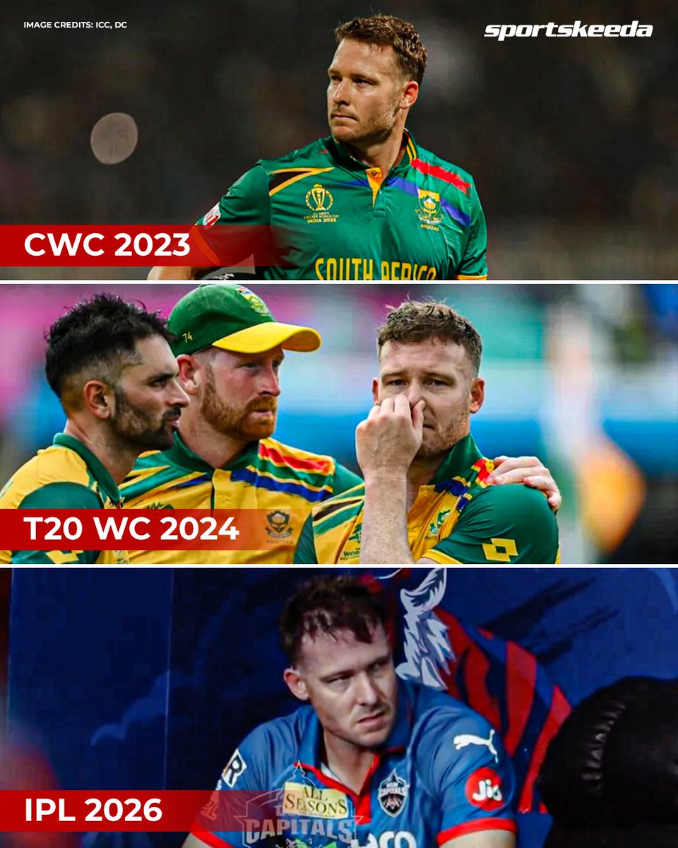 Sportskeeda's tweet image. David Miller and heartbreak, a story that never seems to end 💔😢

#IPL2026 #SA #DC #Sportskeeda
