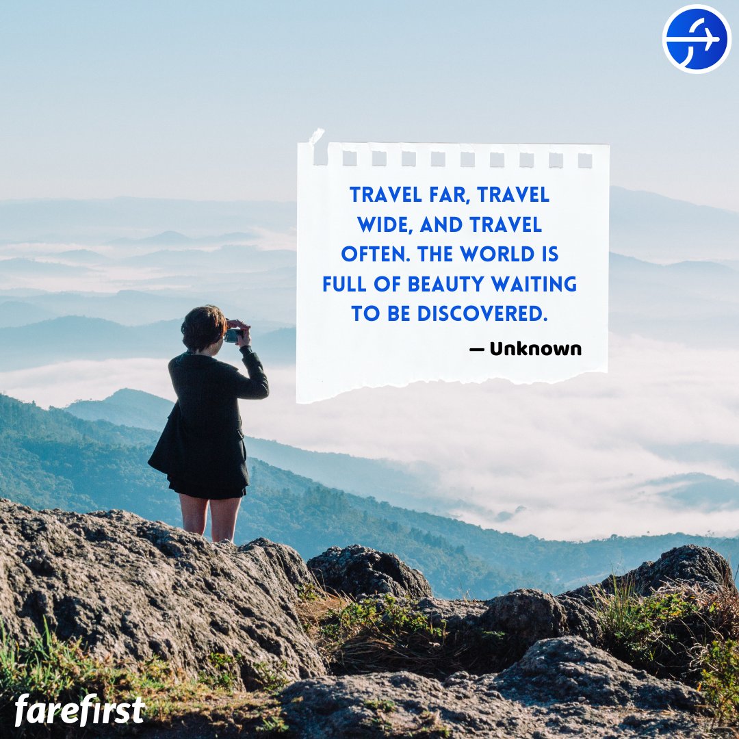 farefirst's tweet image. Motivation of the Day 🌍✈️

Travel far, travel wide, and travel often. The world is full of beauty waiting to be discovered.✨

Book now with farefirst.com – available on Android, iOS, Website, and voice assistants!

#TravelMore #Wanderlust #ExploreTheWorld #FareFirst