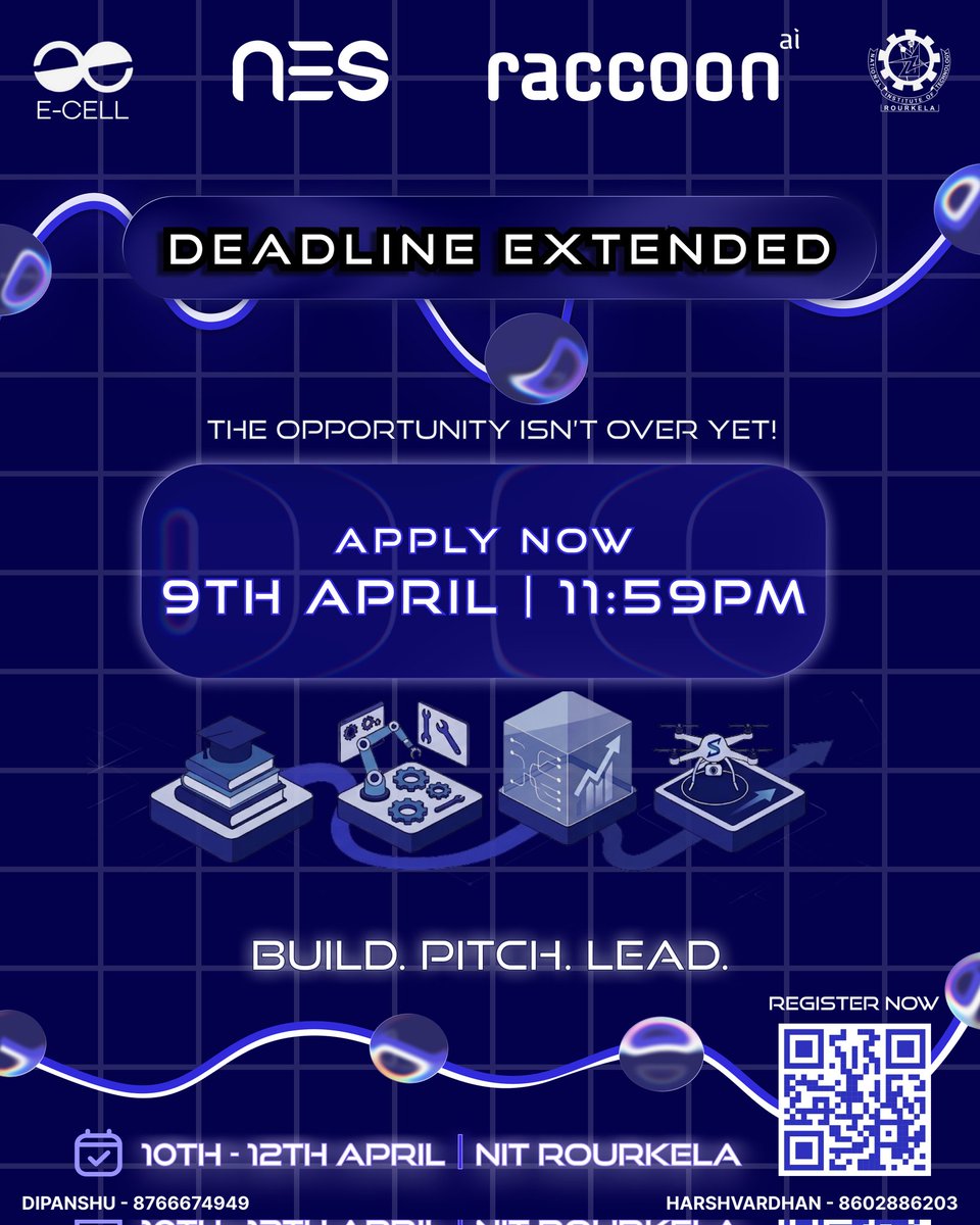 ecellnitr's tweet photo. Missed it the first time?
Not anymore.
Deadline for Raccoon AI registrations has been extended! 🚀
Apply by 9th April, 11:59 PM.
Build. Pitch. Lead.
📍 NES | E-Cell NIT Rourkela
🗓️ 10–12 April https://t.co/xp8lOVpJp6