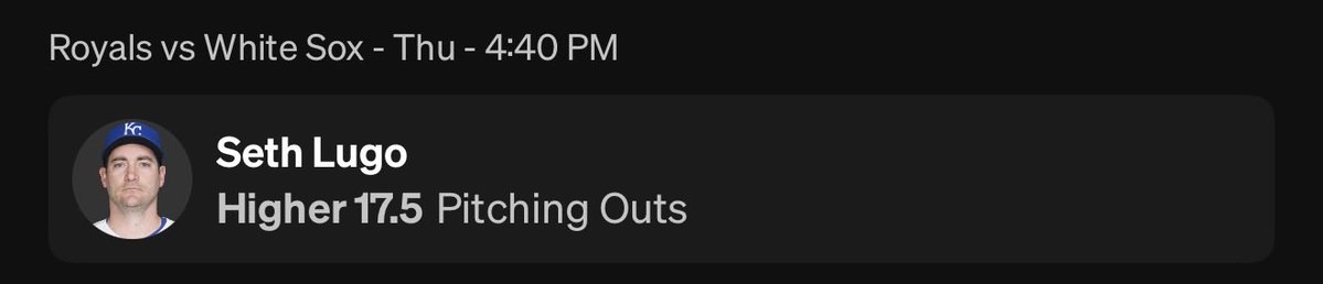 Erick72002's tweet image. 💎 MLB PLAY 💎

Seth Lugo O 17.5 PO

📊 - Royals bullpen has been heavily used, especially since Ragans was pulled in the 1st inning today. Meaning, Lugo will eat some innings tomorrow. They need it BAD! 

📊 - He’s a contact pitcher so expecting a lot of easy quick outs vs a