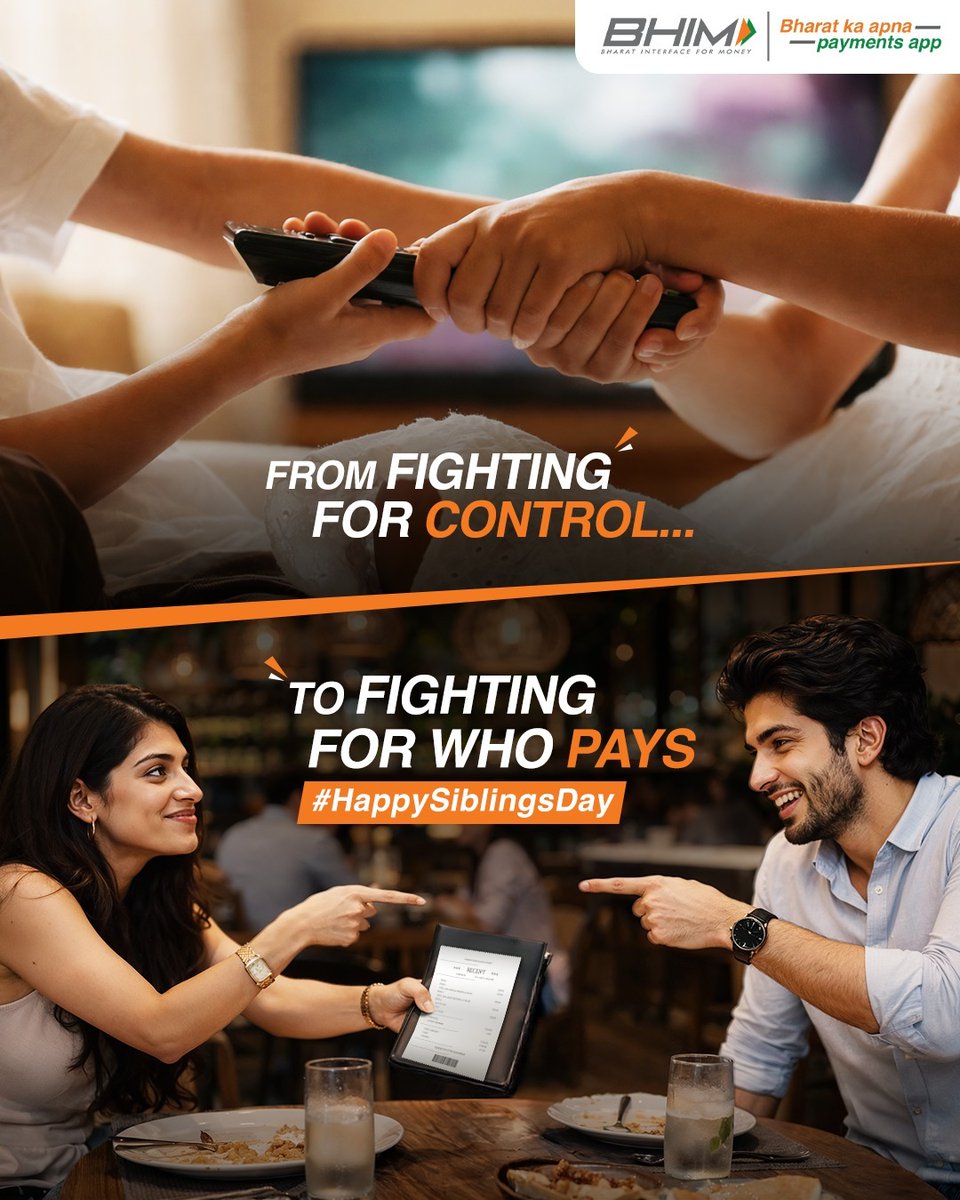 NPCI_BHIM's tweet image. From fights over pizza to pooling for payments, siblings make life chaotic, hilarious, and unforgettable 💗

This Siblings Day, celebrate the madness and the love… and let UPI Circle handle the money part!

Happy Siblings Day👭

#BHIMPaymentsApp #Siblings #Payments #UPICircle
