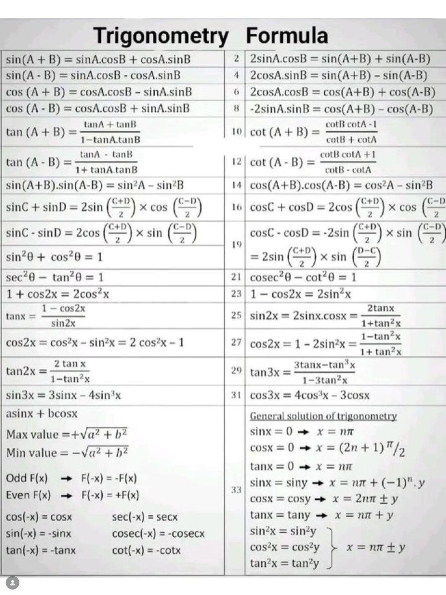 Infinite_Logiz's tweet image. Trigonometry Formulas 👈

#math #mathematics #trigonometryformulas #mathexam