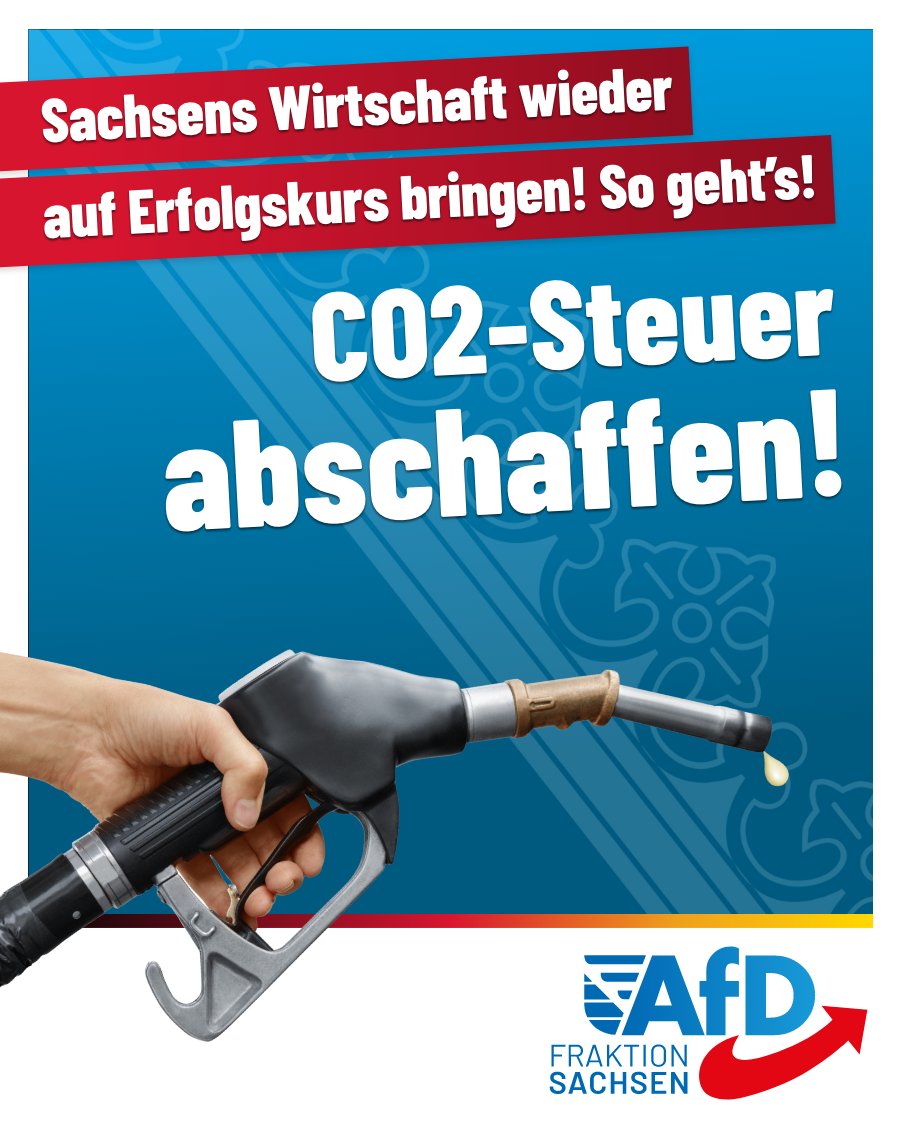 AfD_SLT's tweet photo. Die CO2-Abgabe ist im Januar 2026 auf bis zu 65 Euro pro Tonne gestiegen. Wir fordern: Die CO2-Abgabe endlich komplett streichen – dann werden Benzin, Heizen und Lebensmittel auch wieder günstiger!
#AfD #Sachsen #CO2Abgabe #Klimapolitik #MobilitaetKosten #Umwelt #Wirtschaft https://t.co/MpfJ7i0j8S