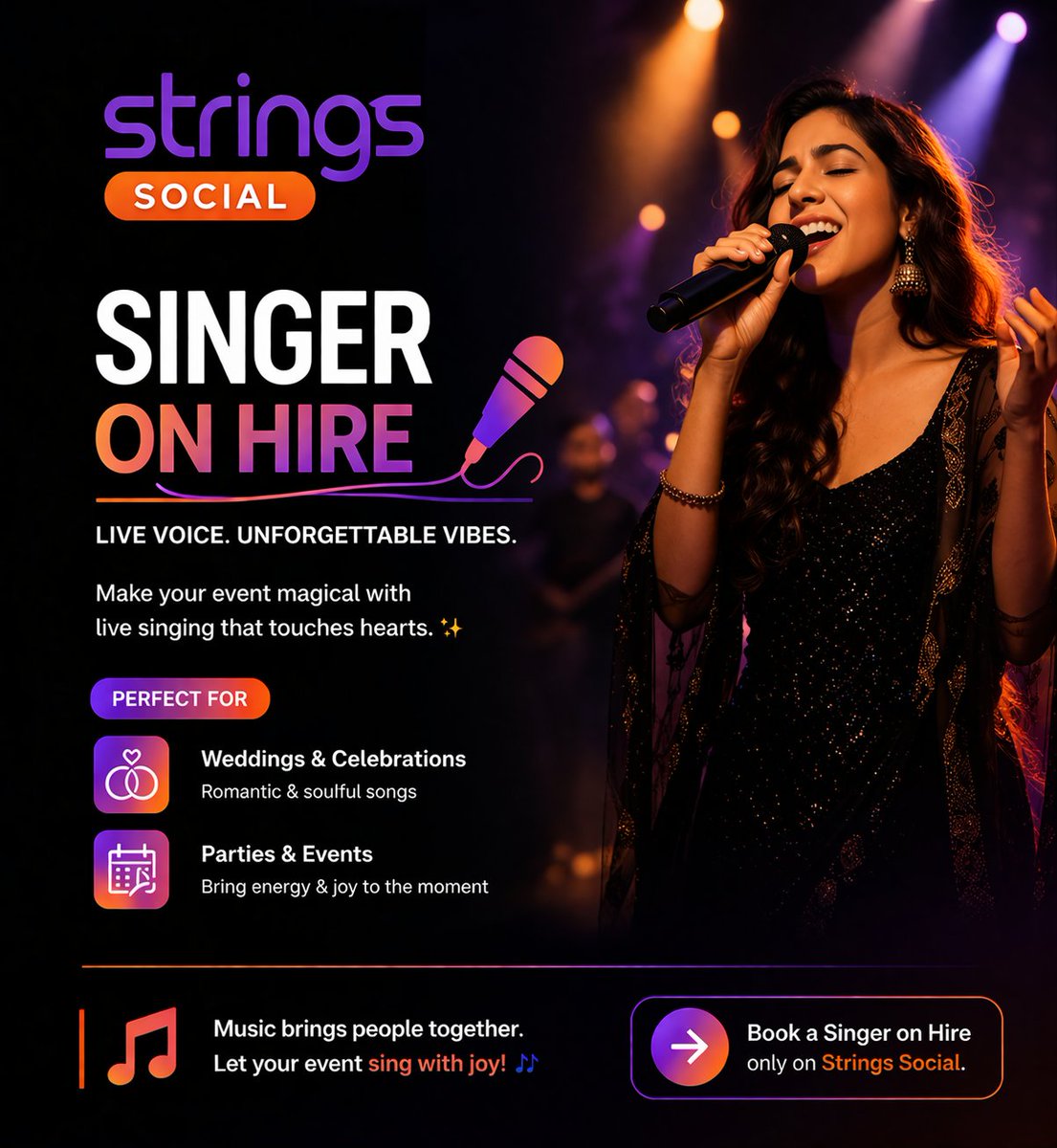 strings_social's tweet photo. Turn your event into an unforgettable experience. 🎤✨
Live music that connects, moves, and stays with you.
👉 Book a singer on Strings Social.

#LiveMusic #SingerForHire #EventVibes
#MusicLovers #PartyVibes #WeddingMusic
#MakeItSpecial #GoodVibesOnly
#StringsSocial #BookNow https://t.co/iyXJh8zHWf