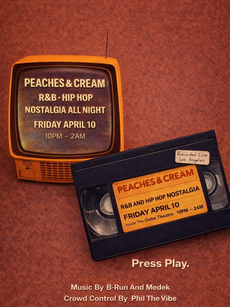 BlazeItUpEnt's tweet photo. Come check me out @peachesncreamla 
@themilagrp 
R&amp;B and Hip Hop vibes
10PM-2AM
Friday, 04-10-2026
@globetheatre.la 

Alongside @medek and @phil.thevibe 

Click the link in my below for tickets

https://t.co/eX7zw6RKdc https://t.co/B6wBRB0Bas